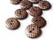 10 20mm Round Brown Wooden Two Hole Buttons with Holographic Silver Diamond Pattern